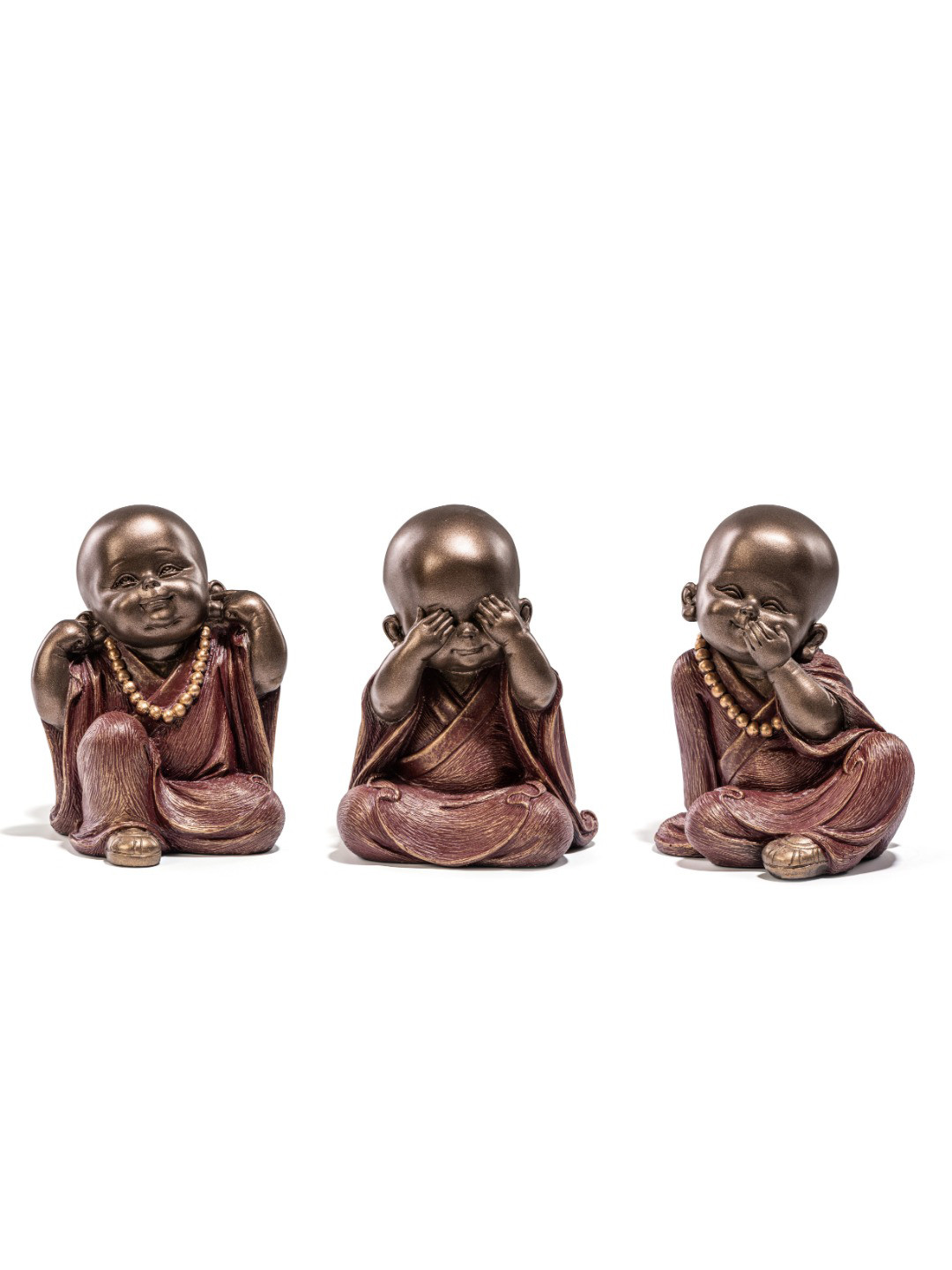 Ashnam 3 Pieces Bronze-Toned Baby Monk Figurine Showpiece