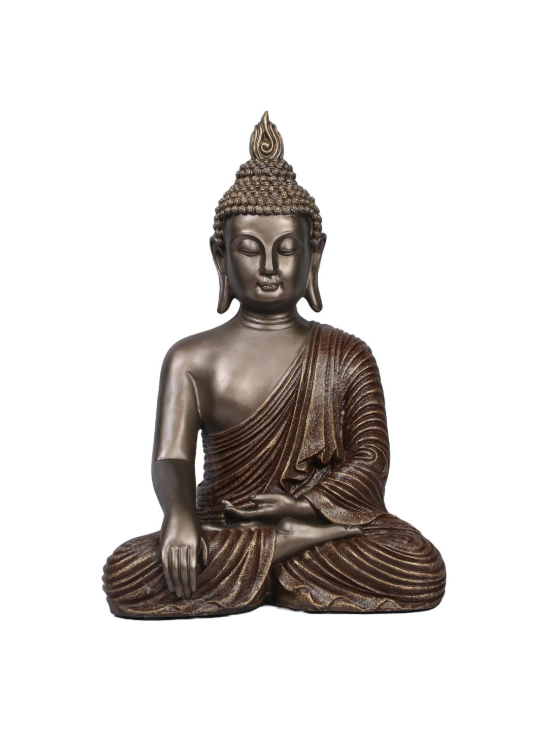 Ashnam Bronze-Toned Meditating Buddha with Hands in Reverent Pose Figurine Showpiece