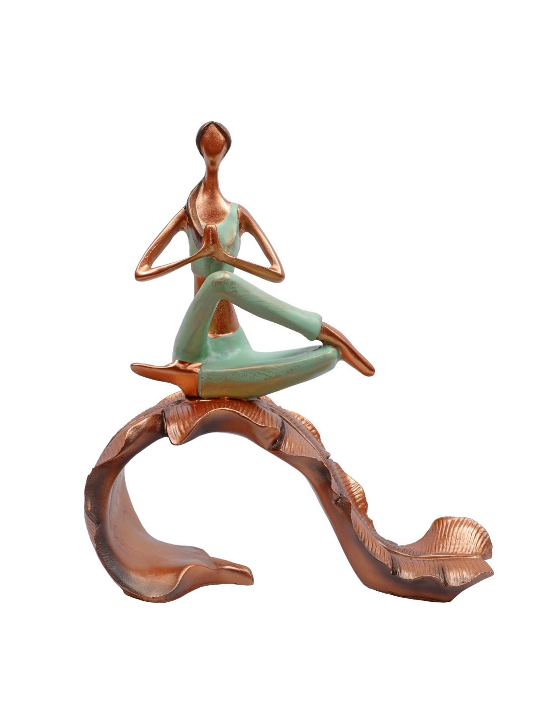 Ashnam Green Graceful Lady Yoga Figurine in Fire Log Pose on Leaf Figurine Showpiece