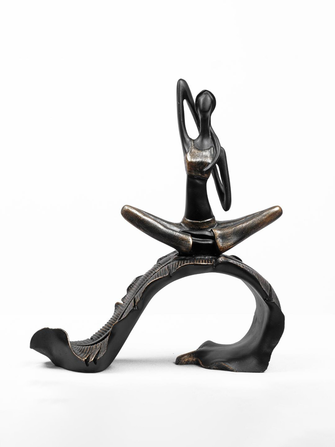 Ashnam Black Lady Yoga Figurine in Cow Face Pose on Leaf  Figurine Showpiece