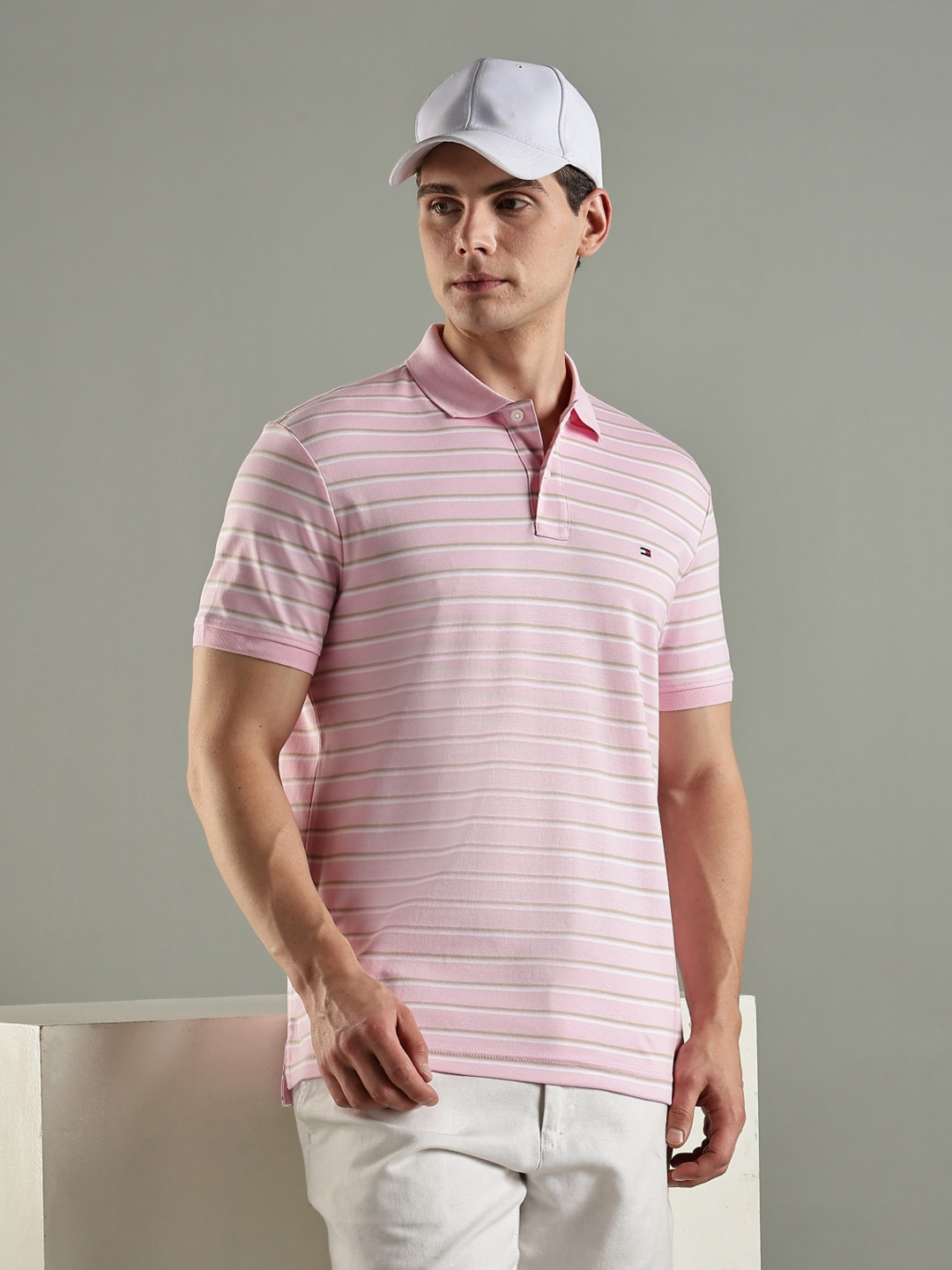 Tommy Hilfiger Europe Striped Polo Collar Regular Fit Pure Cotton Polo T-Shirt