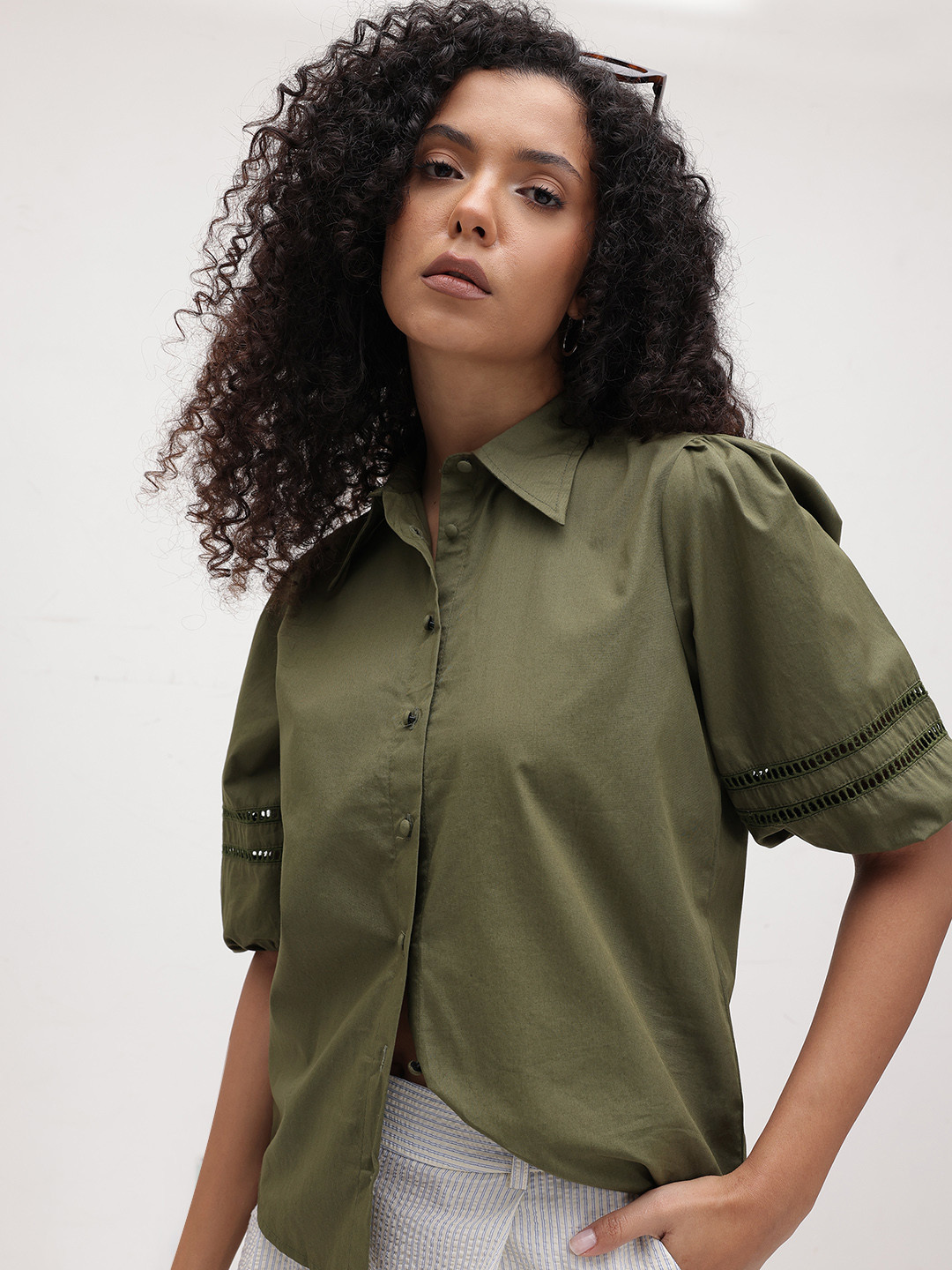 The Roadster Lifestyle Co. Women Classic Puff Sleeves Pure Cotton Casual Shirt