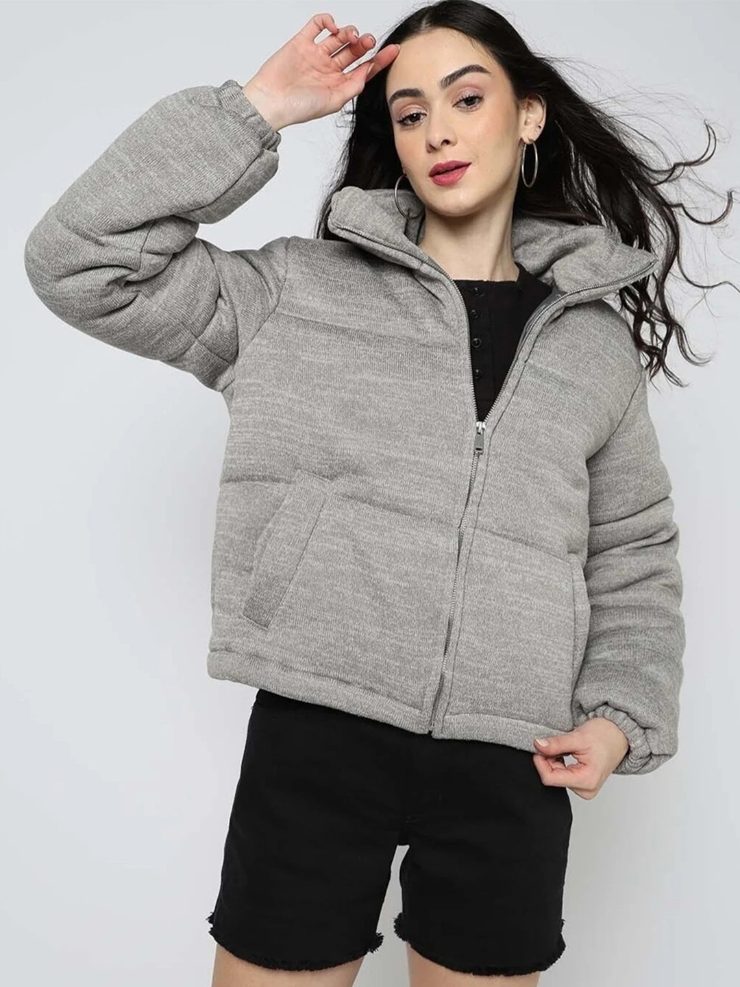 GAP Women Mock Collar Solid Casual Bomber Jacket