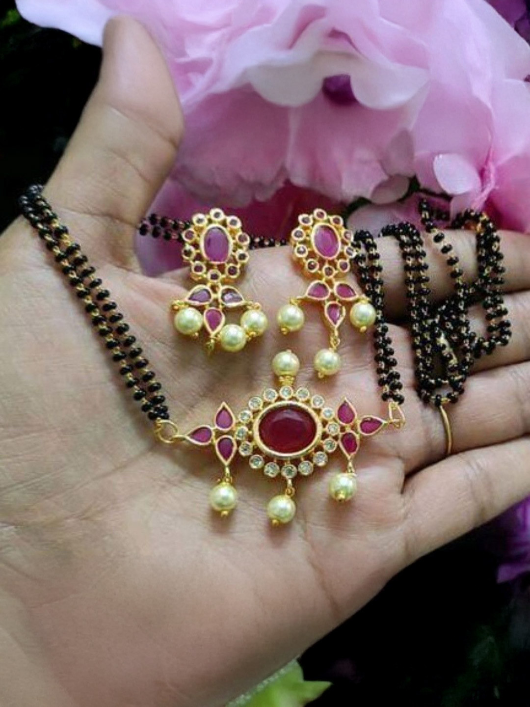 UNNATI JEWEL Pink Brass Jewellery Set