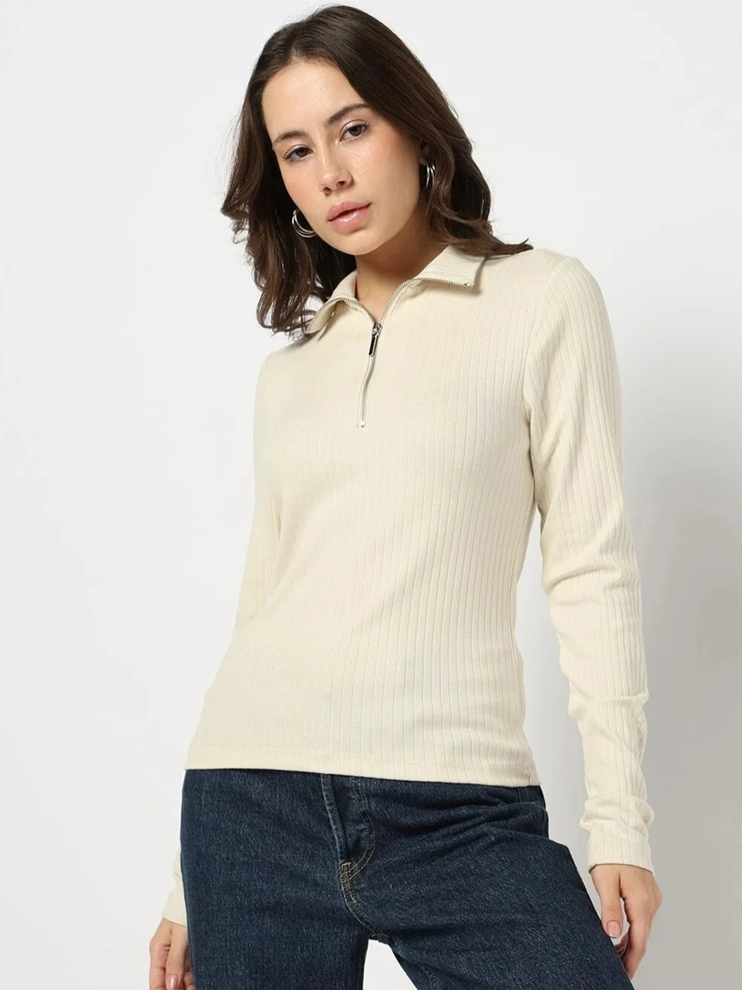 GAP Women Ribbed Half-Zip Fitted Top