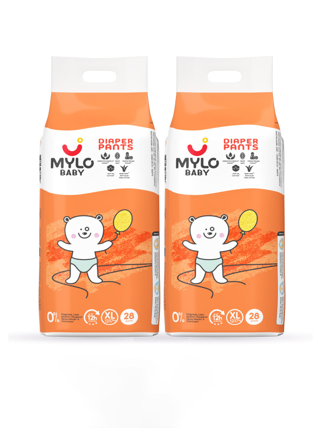 Mylo Set Of 2 Up To 12 Hours Absorption Rash Free Leak Proof Diaper Pants -XL -28Pcs Each