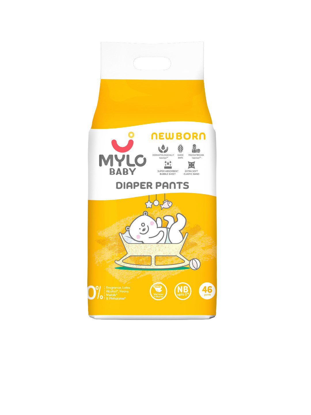 Mylo Up To 12 Hours Absorption Rash Free Leak Proof Diaper Pants - New Born - 46Pcs