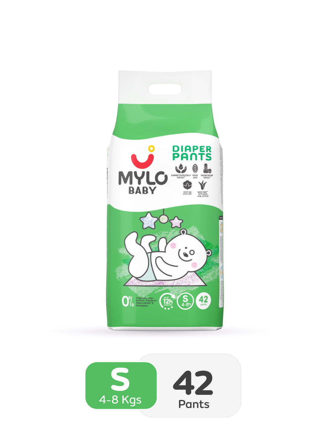 Mylo Up To 12 Hours Absorption Rash Free Leak Proof Diaper Pants - S - 42Pcs