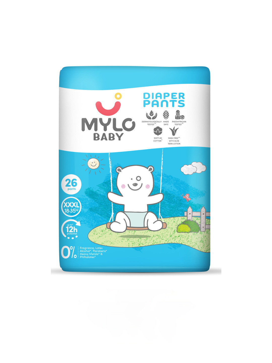 Mylo Up To 12 Hours Absorption Rash Free Leak Proof Diaper Pants - XXXL - 26Pcs