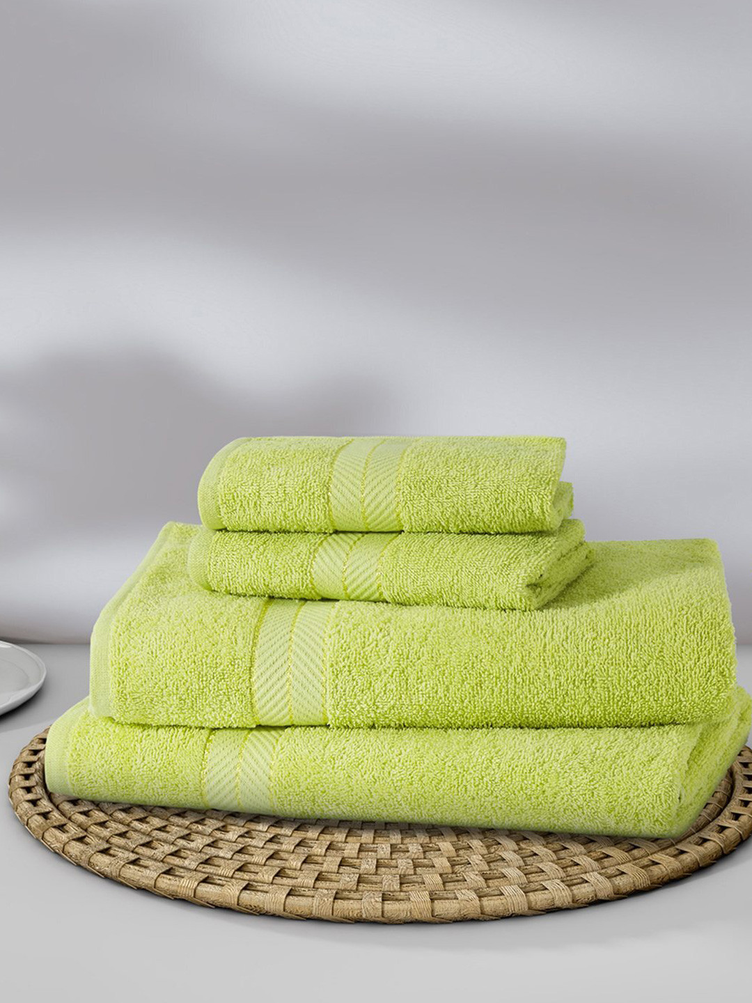 STELLAR HOME Lime Green 4 Piece Cotton 380 GSM Towel Set
