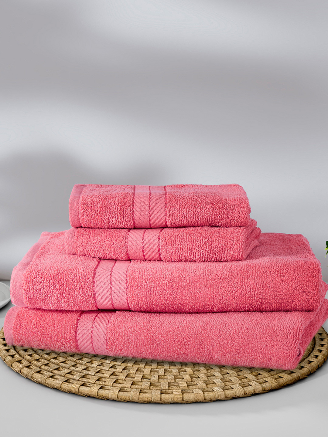 STELLAR HOME Coral 4 Piece Cotton 380 GSM Towel Set