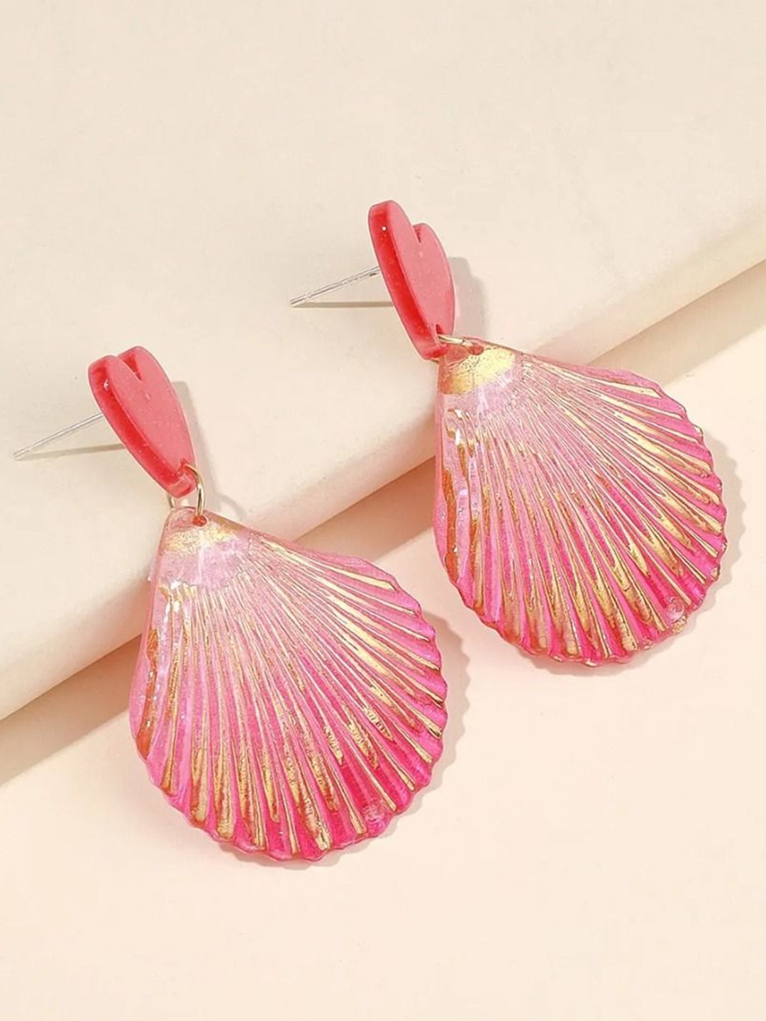SZN Women's Pink Feather Shaped Drop Earrings