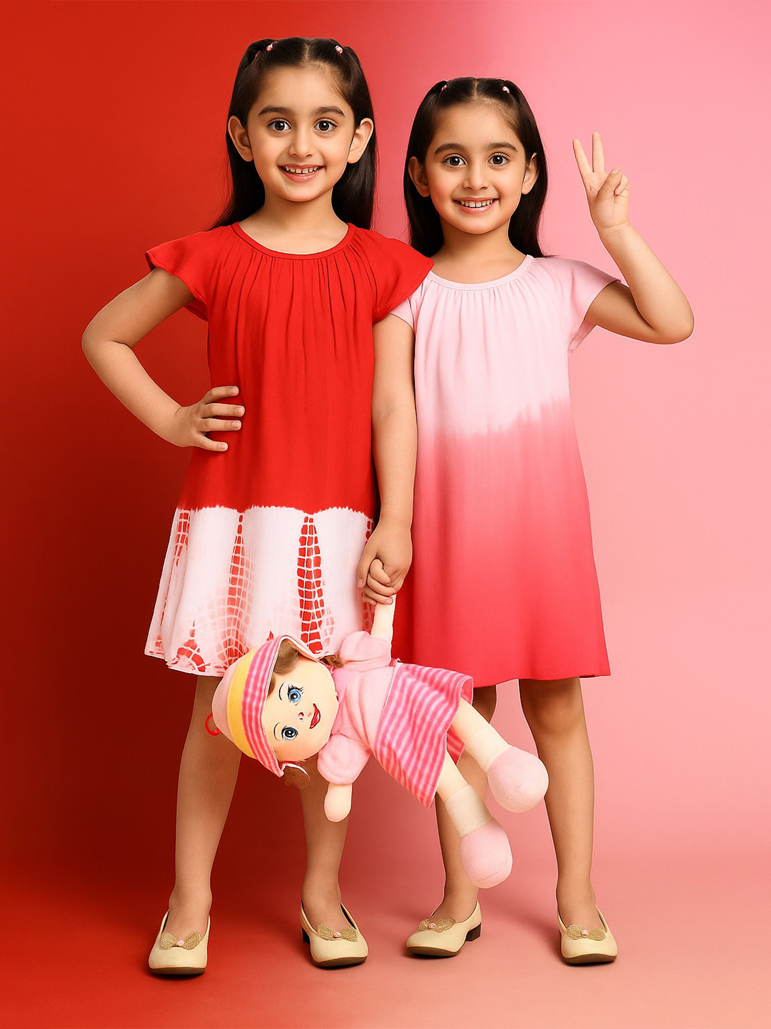 Maaesa Girls Pack Of 2 Casual Cotton Tie & Dyed Dress
