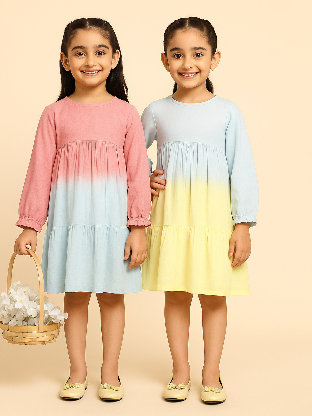 Maaesa Girls Pack Of 2 Casual Cotton Tie & Dyed Dress