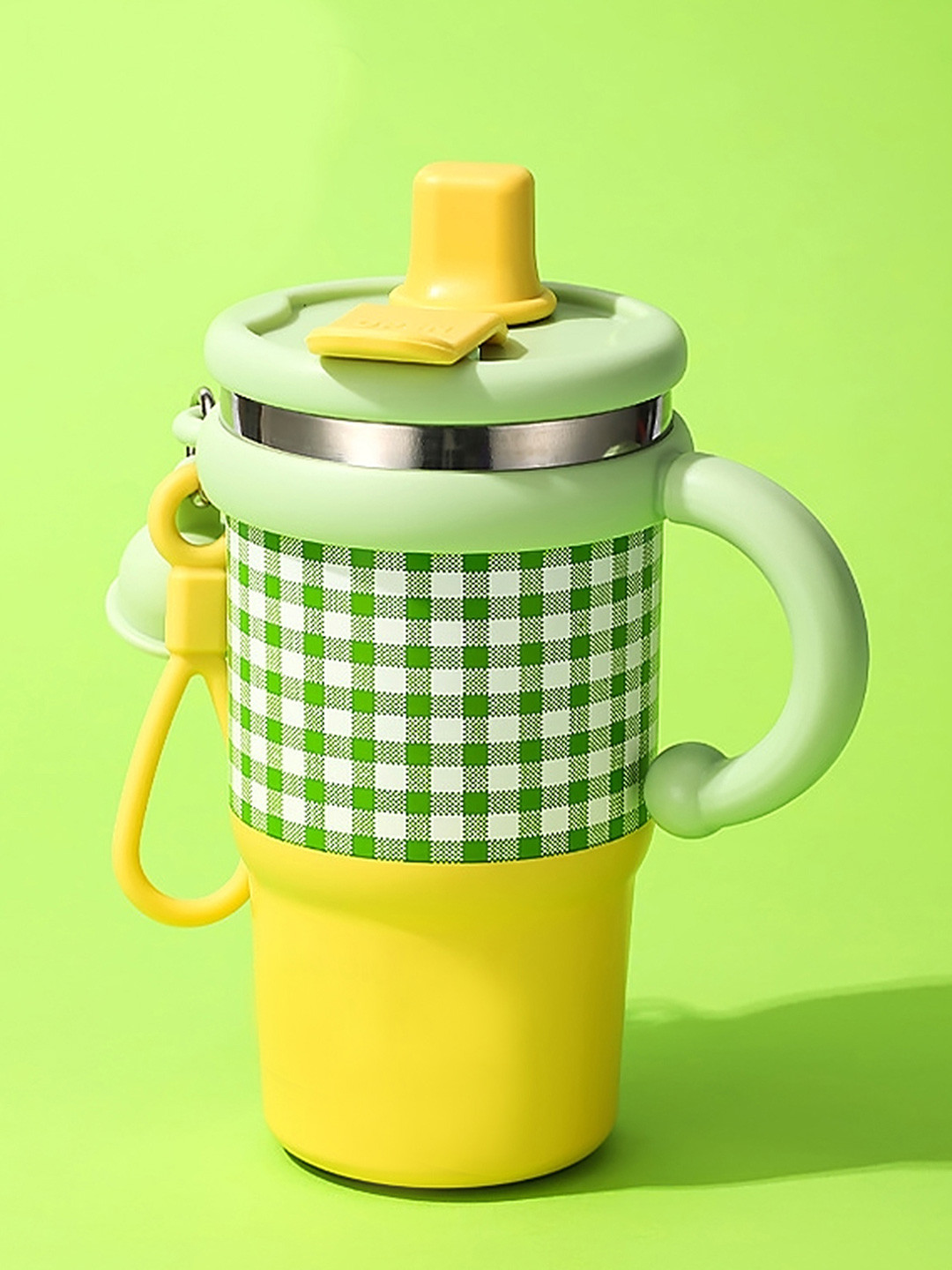 Little Surprise Box LLP Yellow & Green Checked Stainless Steel Water Bottle 550ml