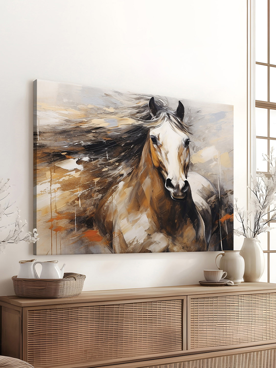 Art Street Landscape Abstract Stretched Canvas Wall Art Painting Horse Multicolor