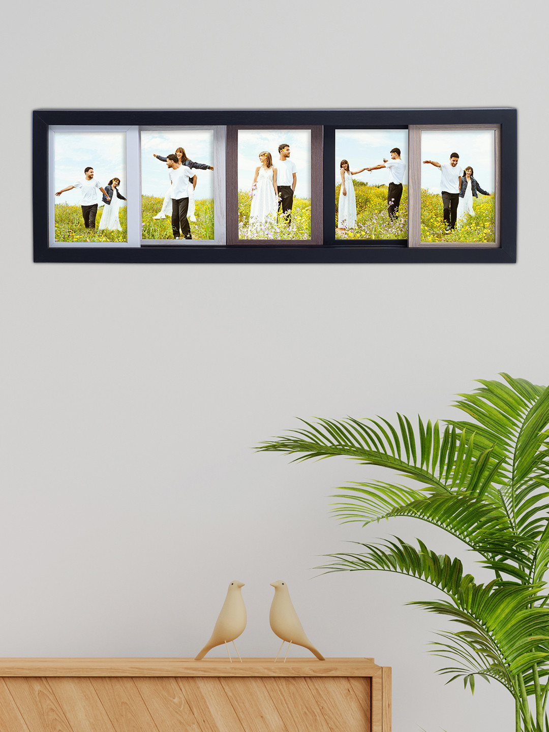 Golden Peacock Black 5 Pieces MDF Table & Wall Photo Frames