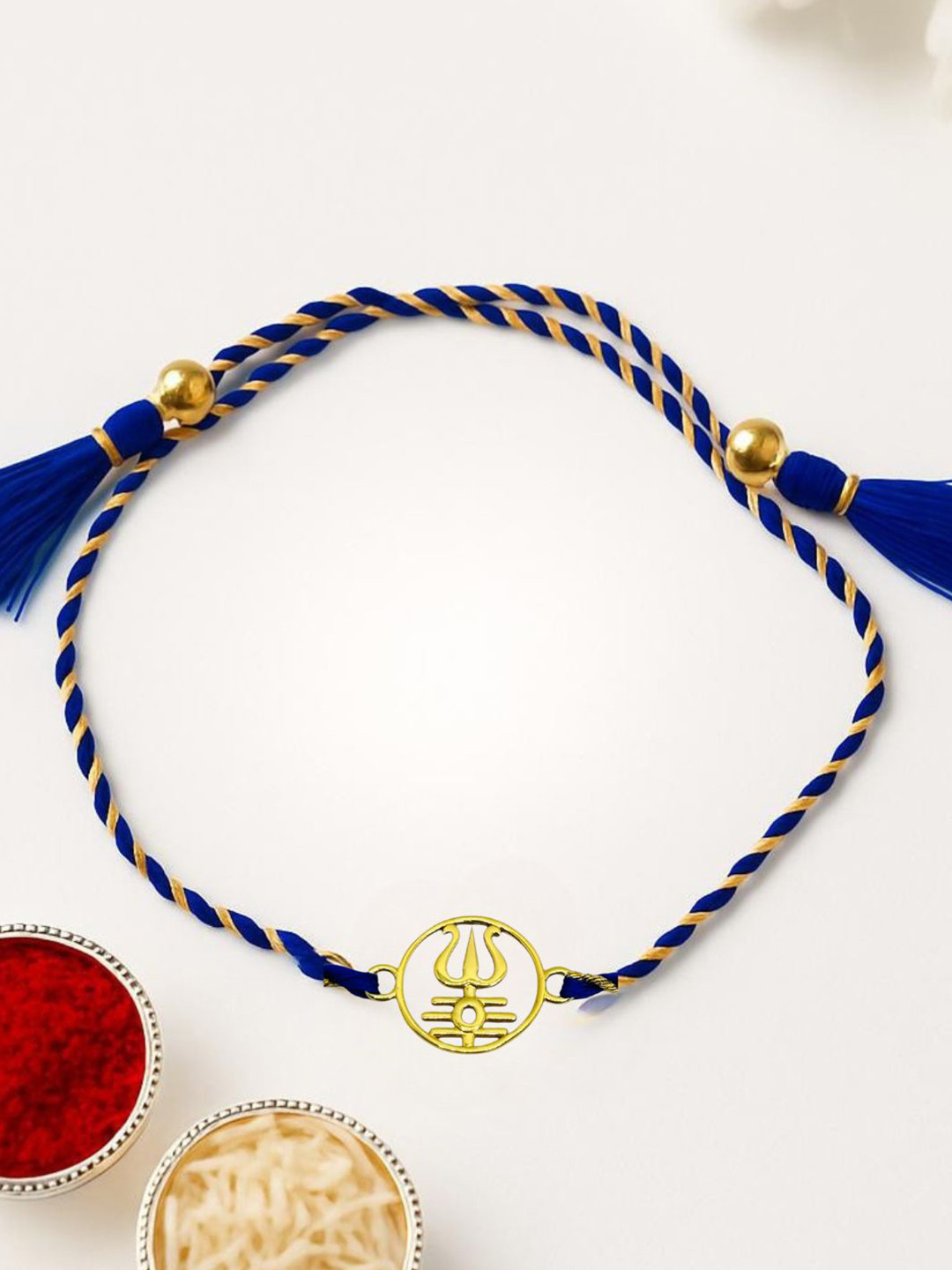 Luxevogue Men 925 Sterling Silver Golden Divine Trishul Rakhi with 18K Gold Plating