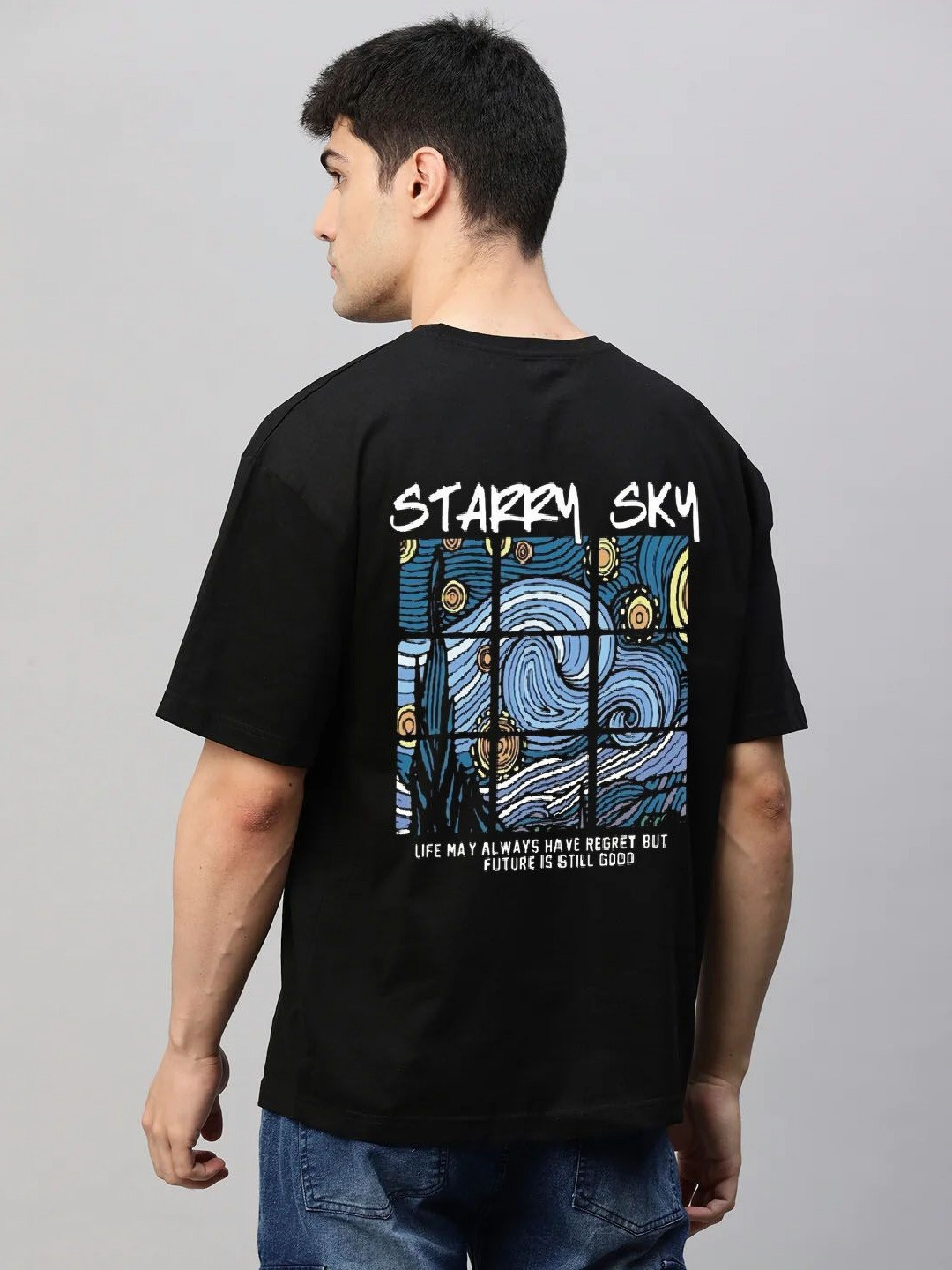 FARROWX Typography Printed Drop-Shoulder Sleeves Oversized Pure Cotton T-Shirt