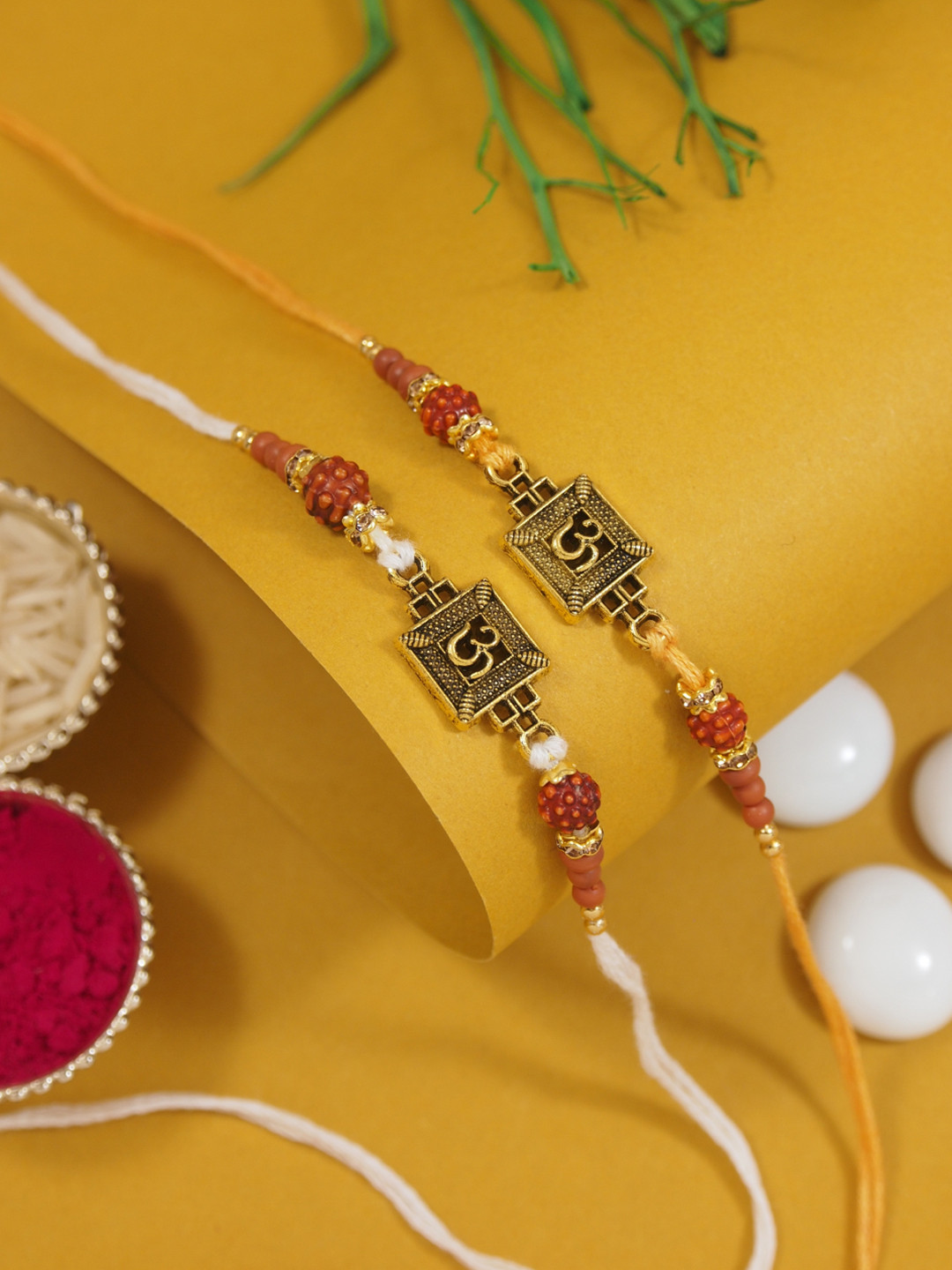 I Jewels Set Of 2 Om Rudraksha Thread Rakhi With Roli Chawal