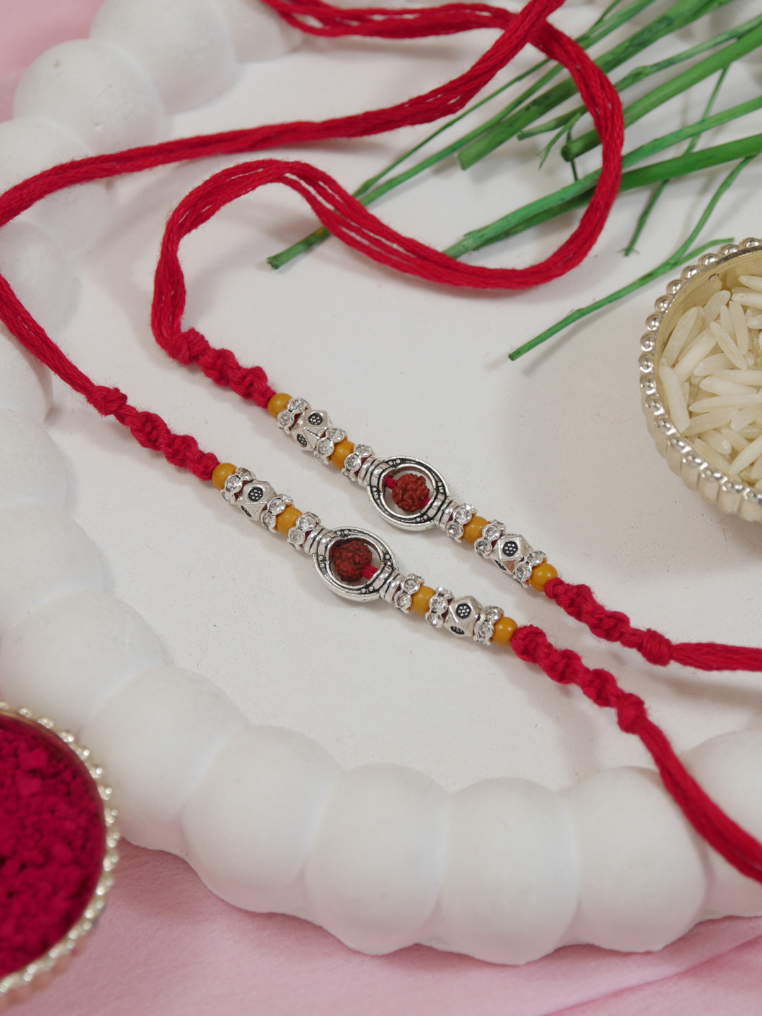 I Jewels 2-Pcs Beads Thread Rakhi