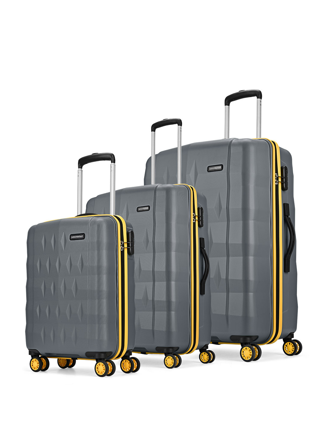 Aristocrat Comet Grey Set of 3 Hard Luggage 56, 66 & 76cm Trolley Bag With Smooth 8-Wheel