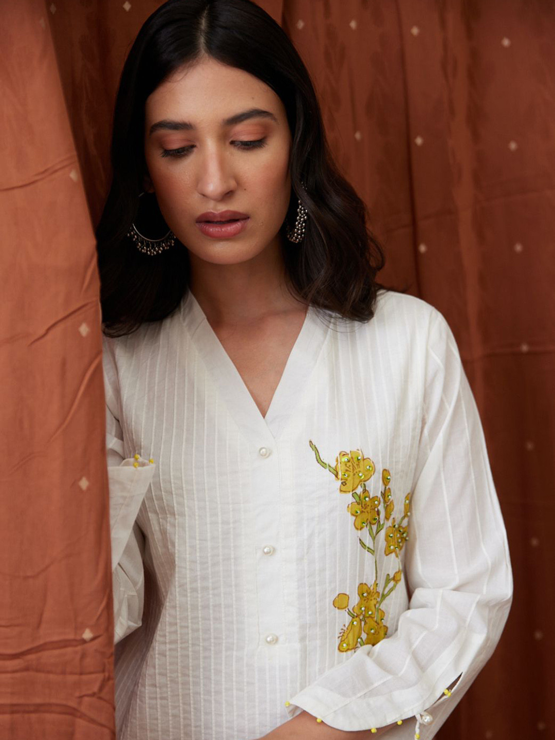 MAAND Women Hand Block Print Regular Thread Work Pure Cotton Kurta with Trousers