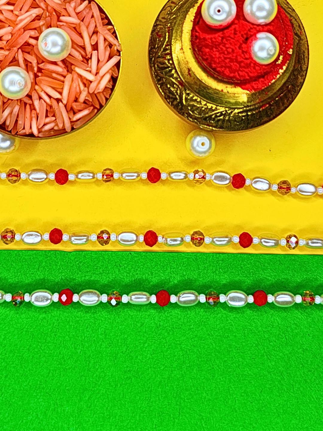 MANSIYAORANGE Set Of 3 Artificial Beaded Thread Rakhi