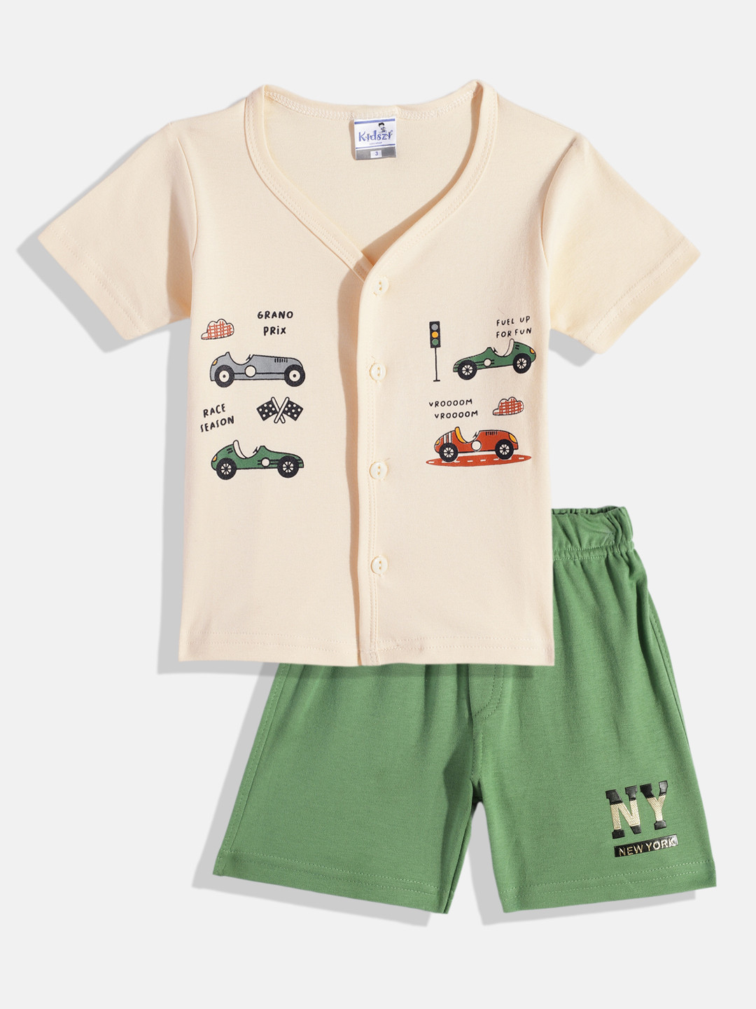 Kidszi Infant Boys Printed Pure Cotton Jhabla With Shorts