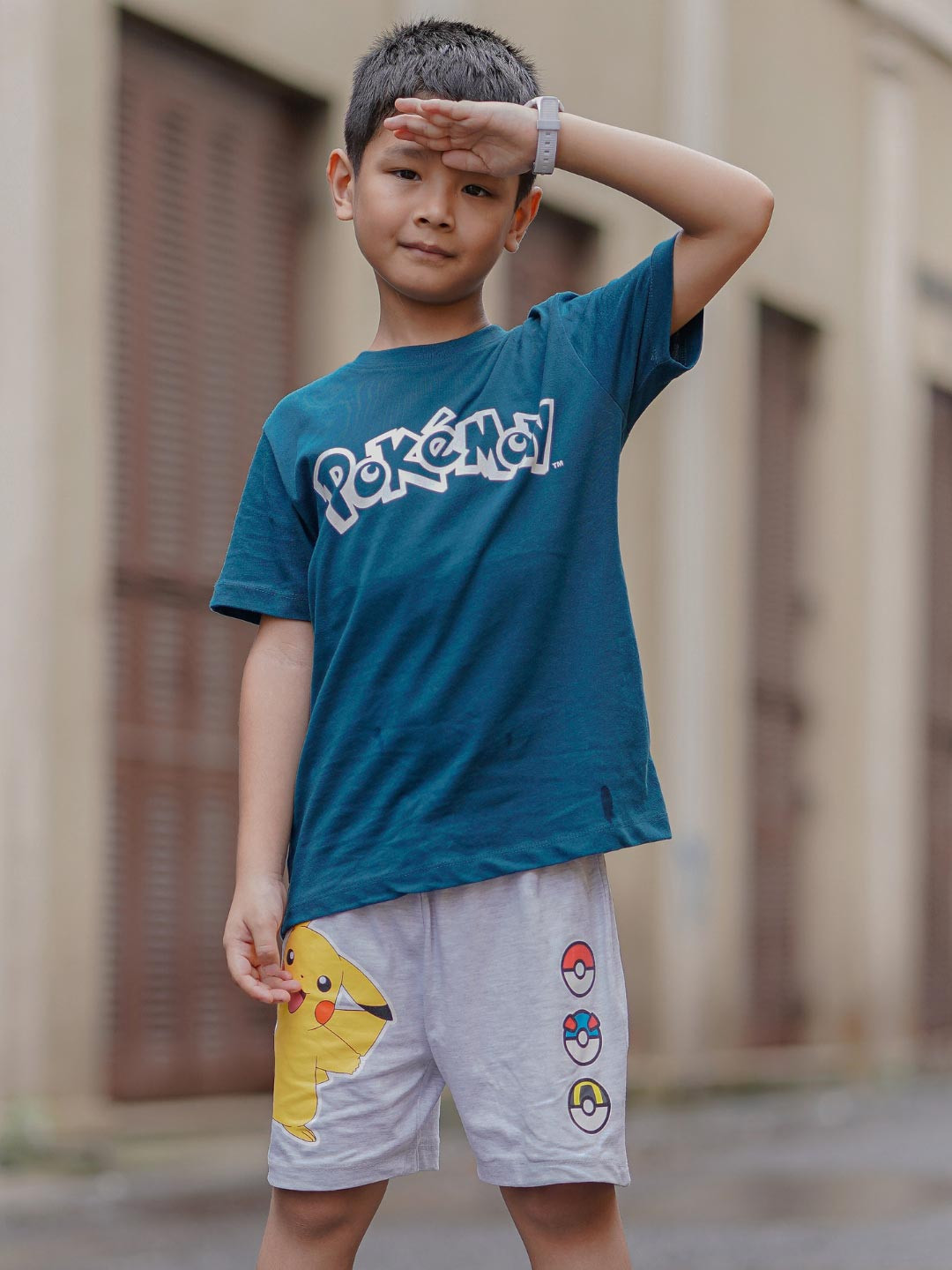 Nap Chief Kids Unisex Pokemon Battle Begins Printed Pure Cotton T-Shirt With Shorts