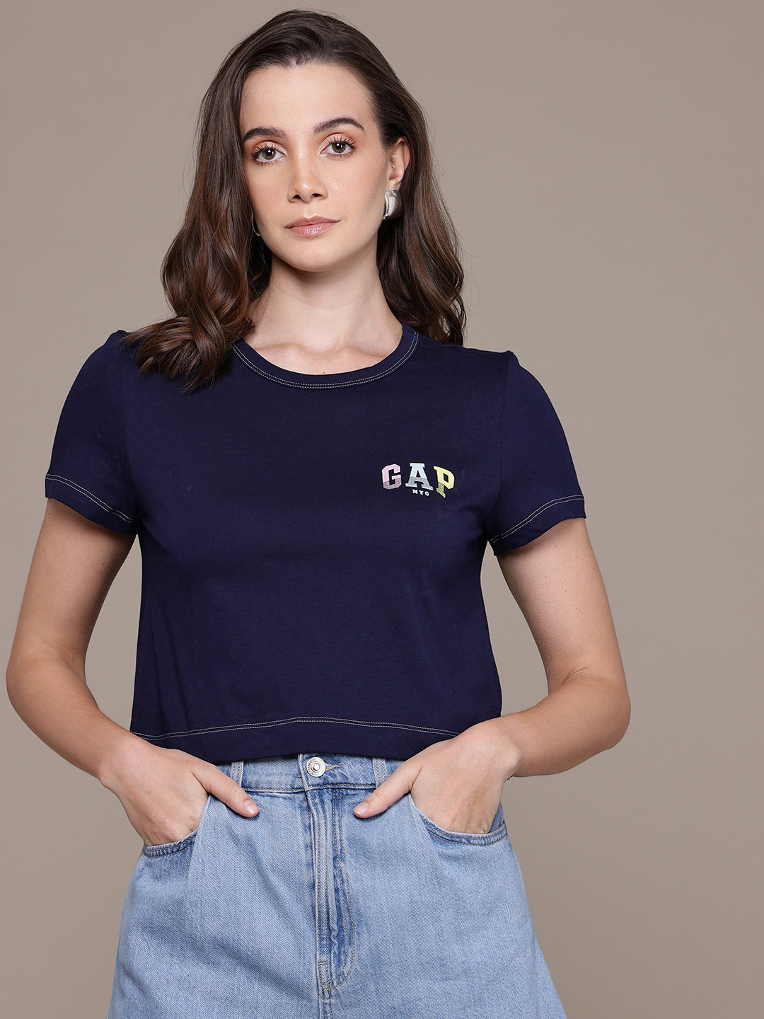GAP Women Pure Cotton Crop T-shirt