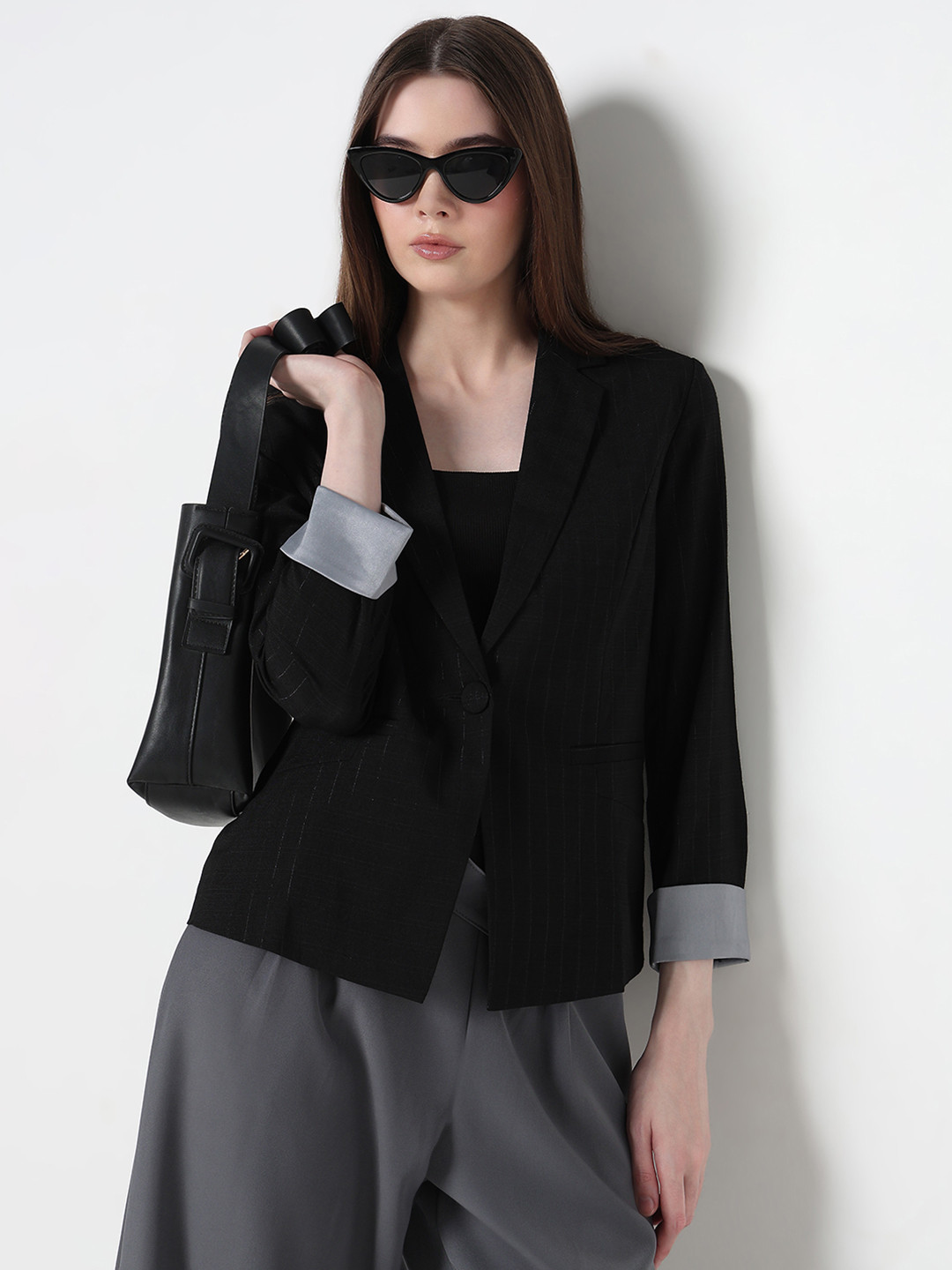 SHOWOFF Single Breasted  Blazer With Shoulder Pads