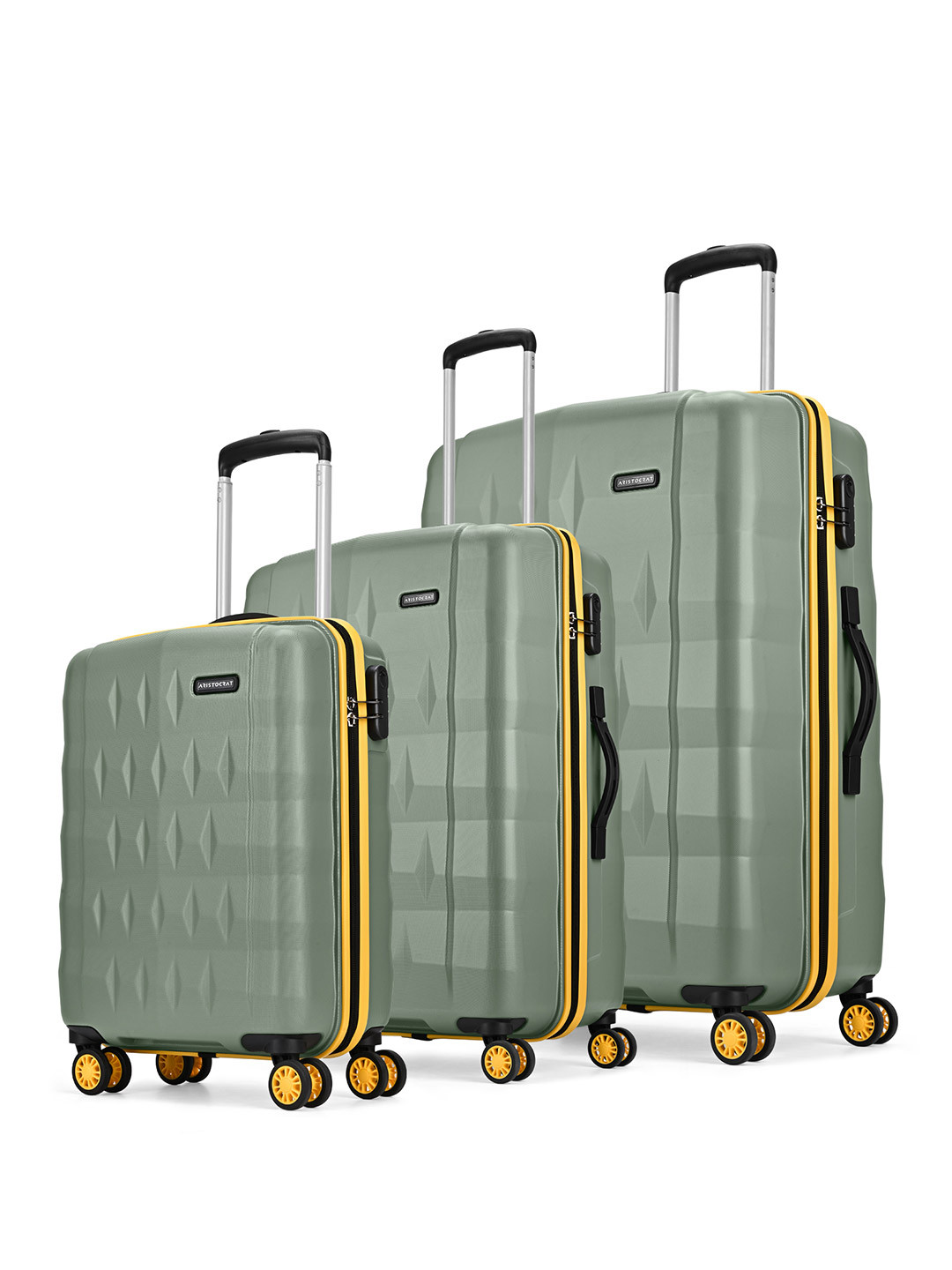 Aristocrat Comet Green Set of 3 Hard Luggage 56, 66 & 76cm Trolley Bag With Smooth 8-Wheel