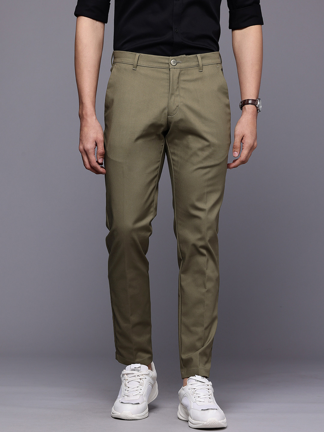 Louis Philippe Ath.Work Men Comfy Tapered Fit Smart Casual Chinos Trousers