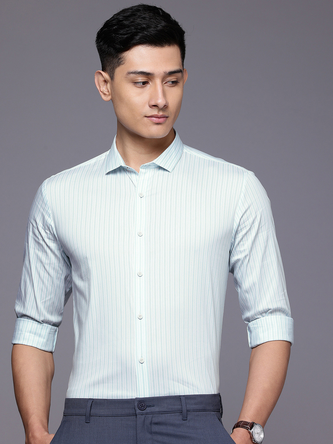 Louis Philippe Ath.Work Striped Super Slim Fit Smart Casual Shirt