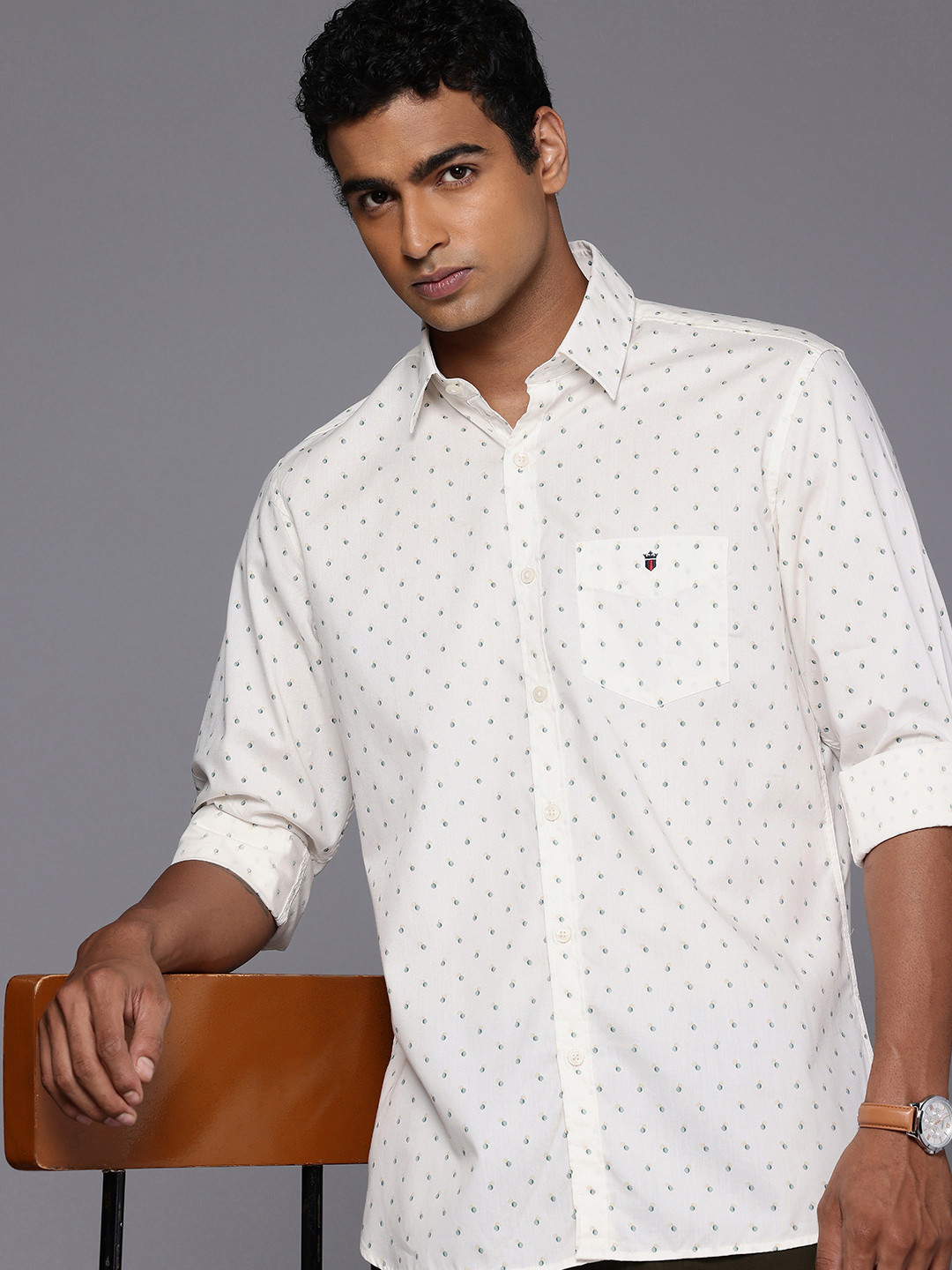 Louis Philippe Sport Slim Fit Micro Ditsy Printed Casual Shirt