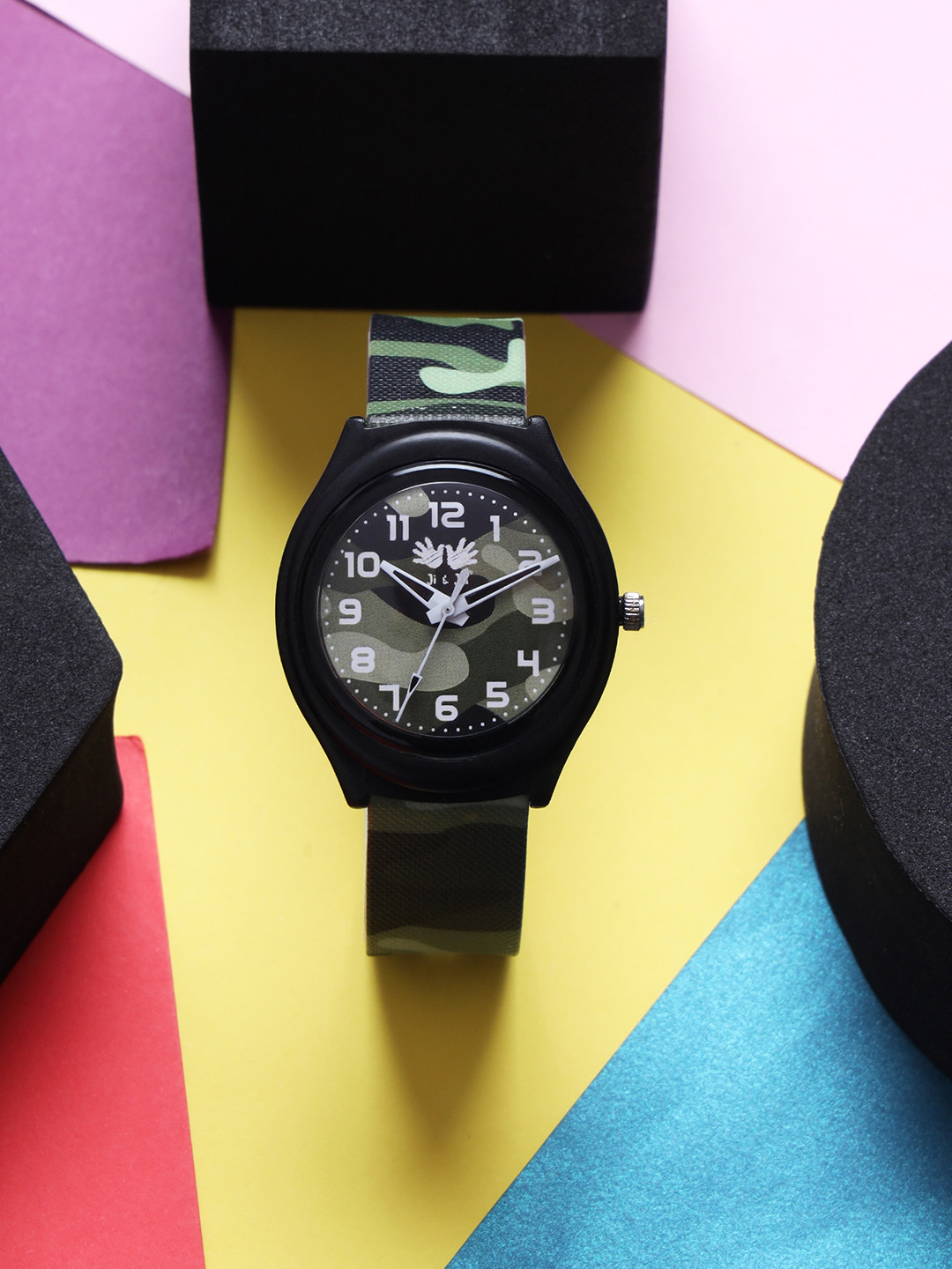 JI & JA Boys Printed Brass Dial & Straps Watch JJ201