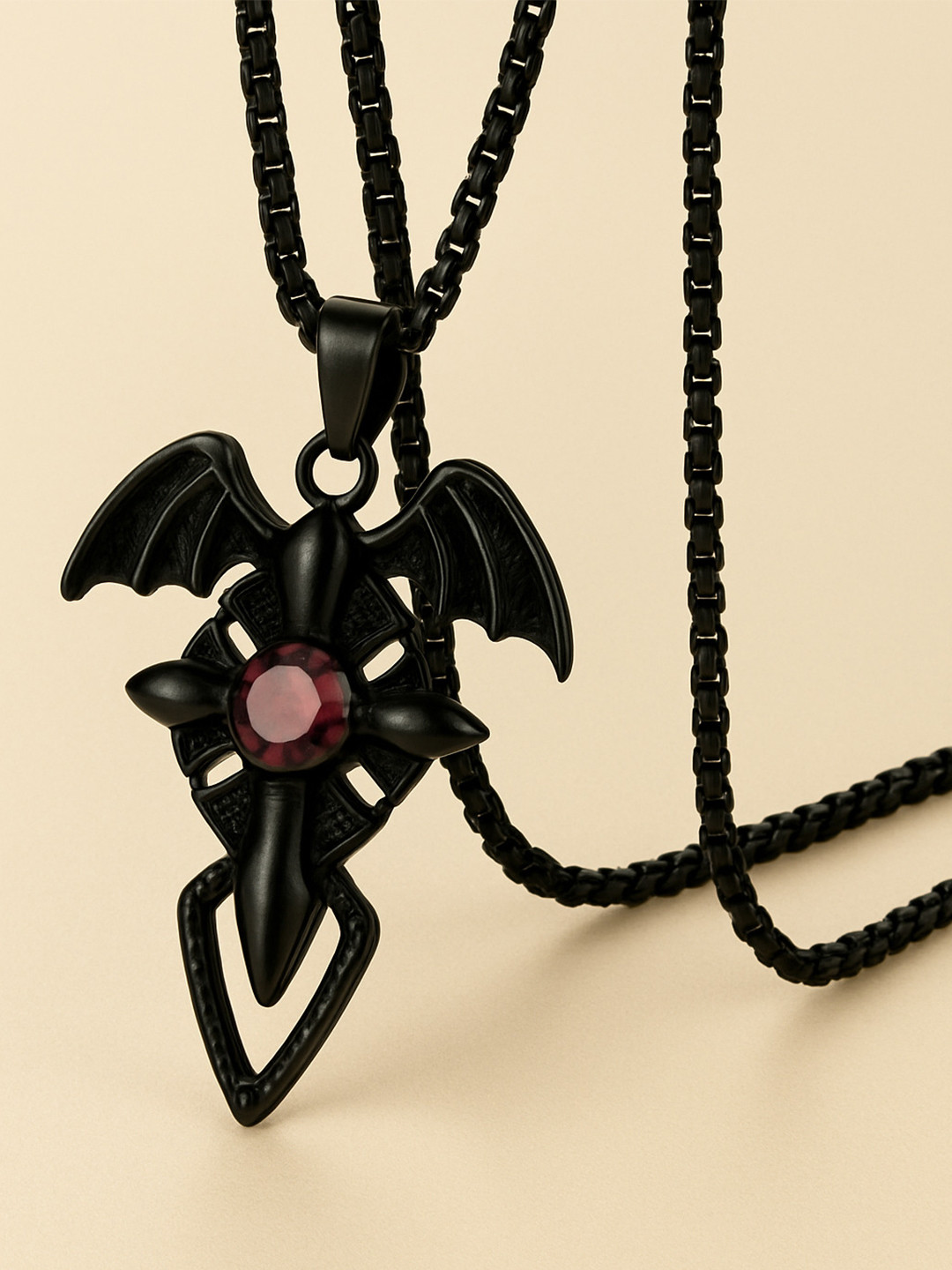 P. R. PRINTS Stainless Steel Artificial Stones Studded Gothic Punk Pendant With Chain