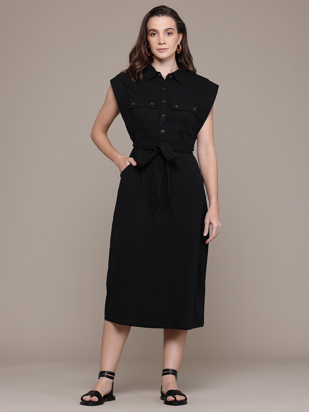 GAP Extended Sleeves Shirt Style Midi Dress With Belt
