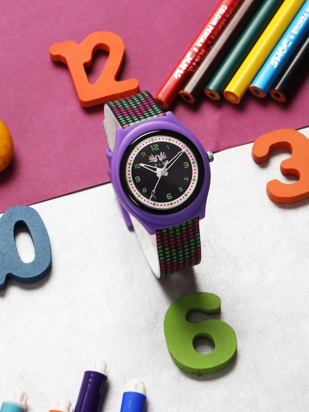 JI & JA Girls Printed Brass Dial & Straps Analogue Watch JJ228