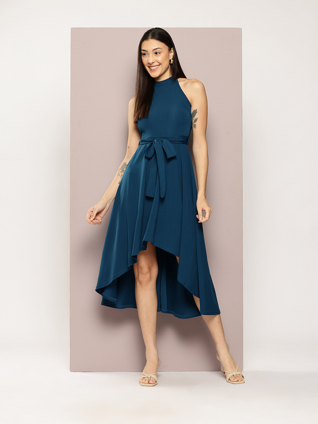 aaliya Halter Neck Fit & Flare Midi Dress