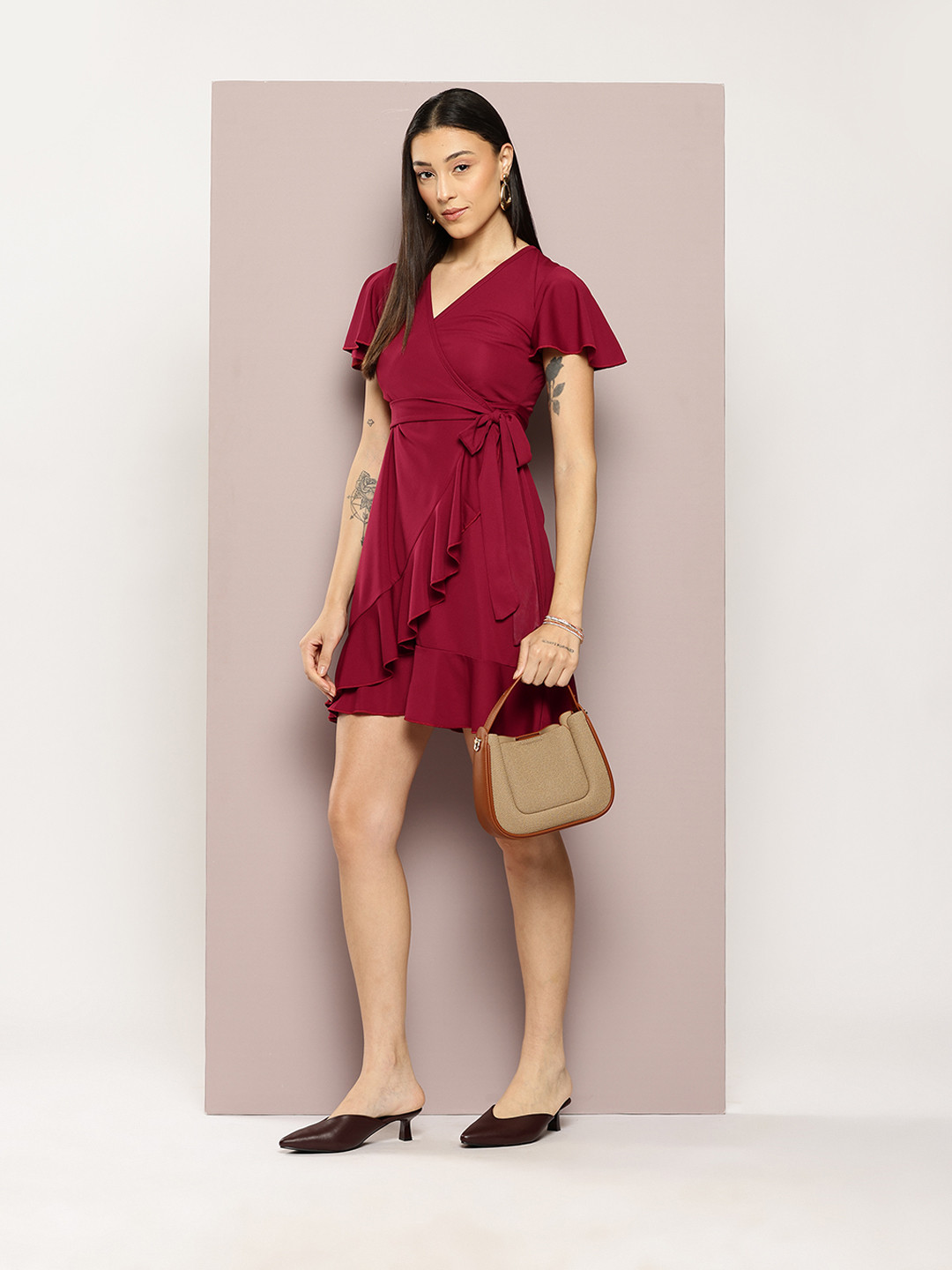 aaliya Flared Sleeve Ruffled Mini Dress