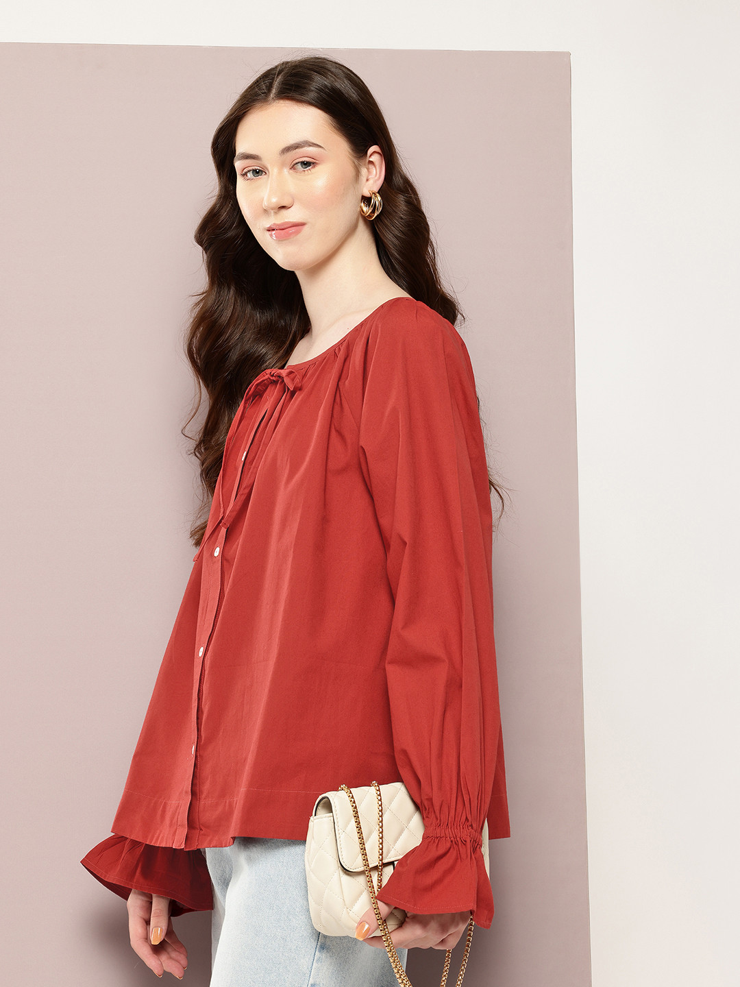 aaliya Tie-Up Neck Puff Sleeve Top