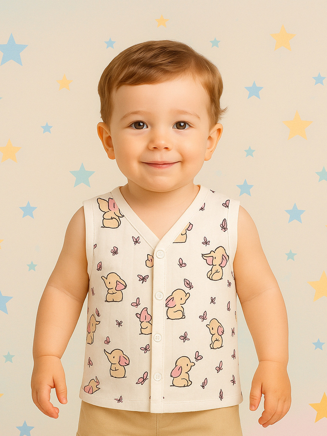 Kidbea Infants Elephant Printed Jhabla Vest Jhabla_Elephant_03M