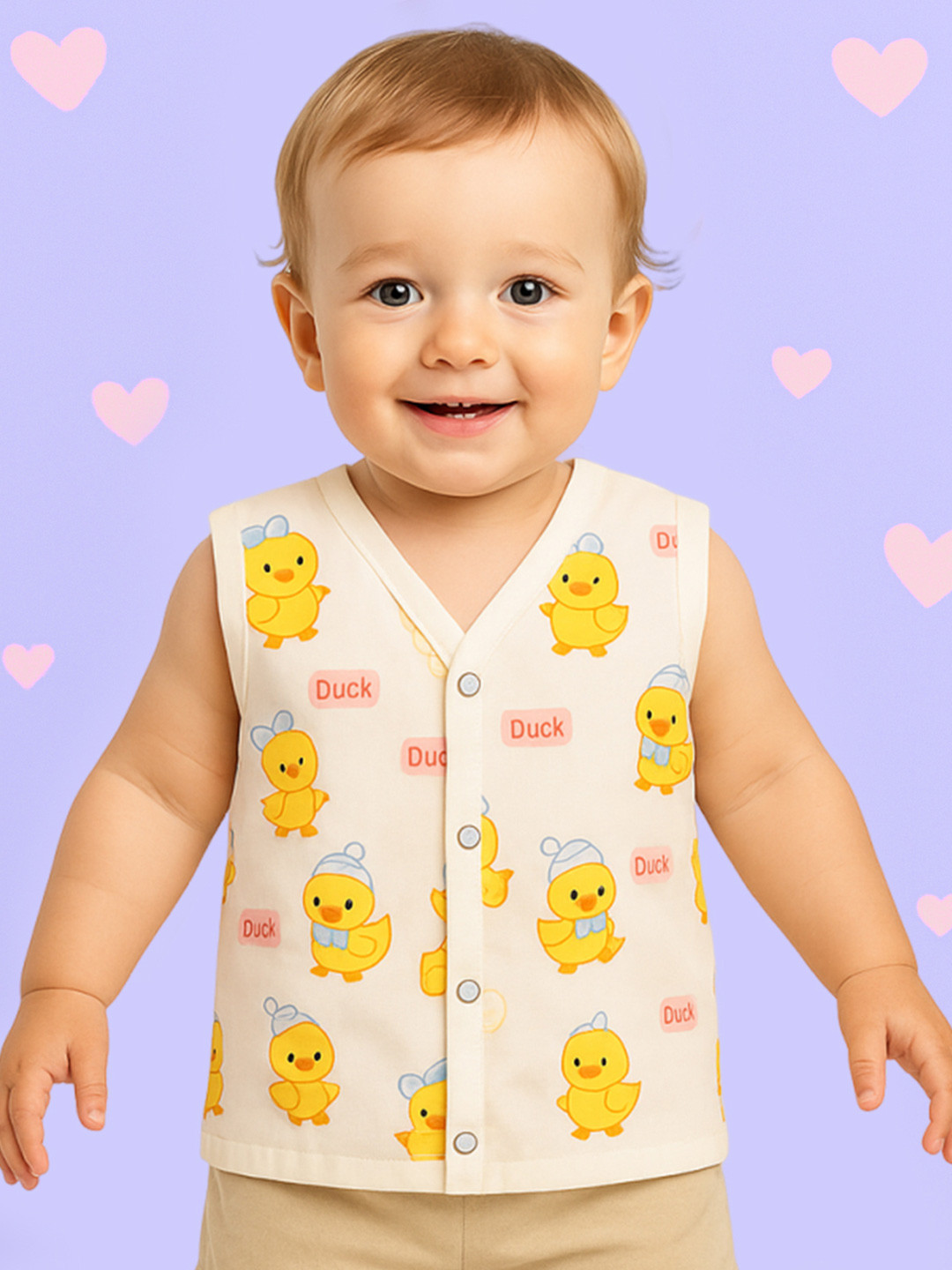 Kidbea Infants Duck Printed Jhabla Vest Jhabla_Duck_03M