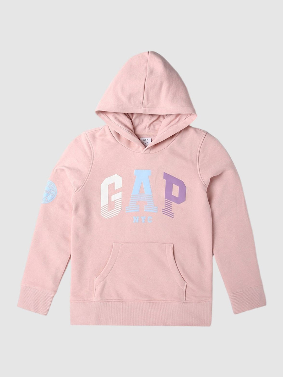 GAP Girls Brand Logo Printed Hooded Kangaroo Pocket Pullover Regular Sweatshirt