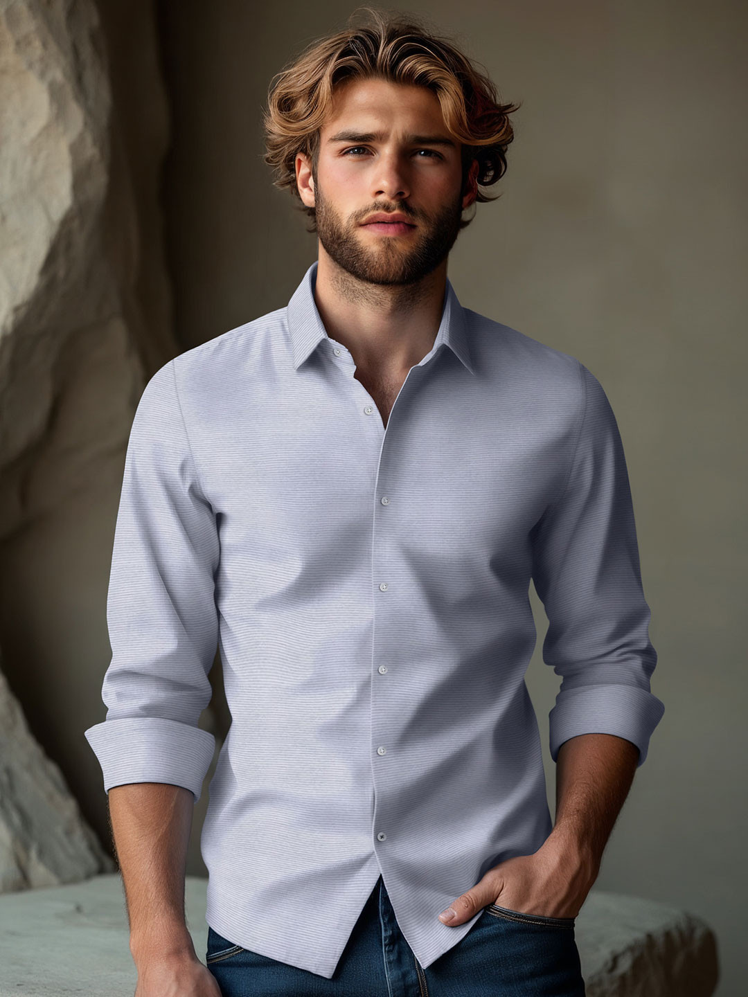 WROGN Comfort Slim Fit Striped Spread Collar Casual Shirt