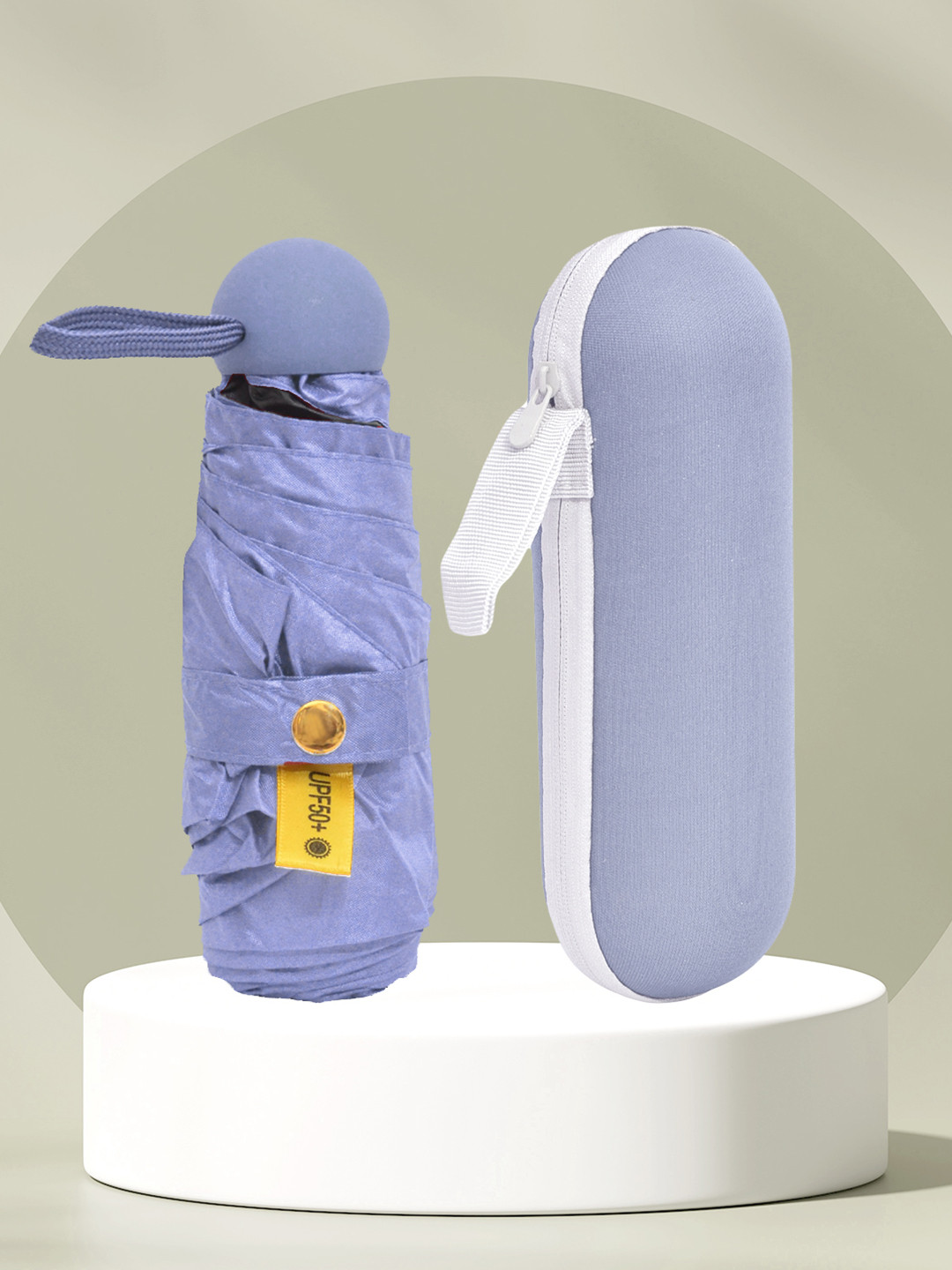 FABINALIV Blue & Black Solid Waterproof 3 Fold Compact Umbrella with Case