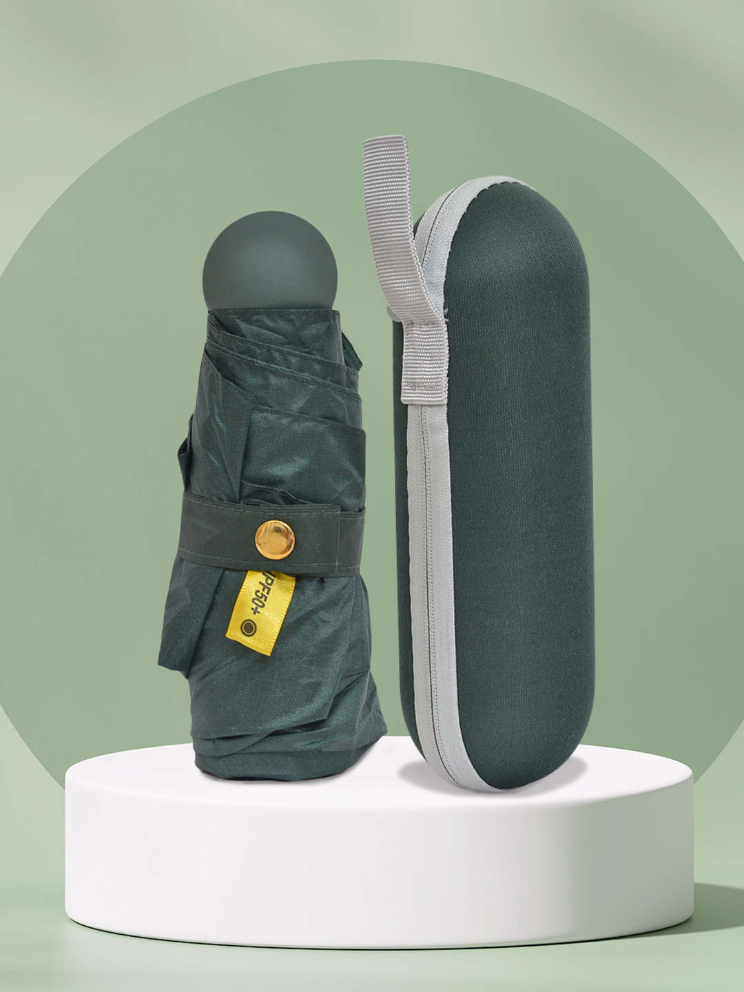 FABINALIV Green & Black Solid Waterproof 3 Fold Compact Umbrella with Case