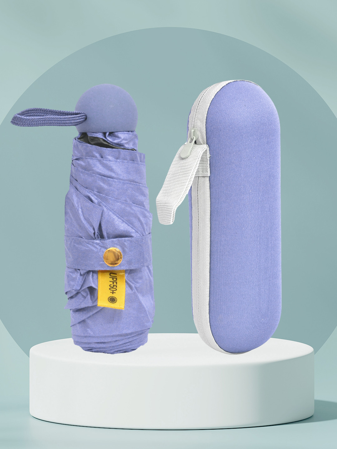 FABINALIV Blue & Black Solid Waterproof 3 Fold Compact Umbrella with Case